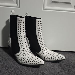 Studded Black and White Ankle Boots
